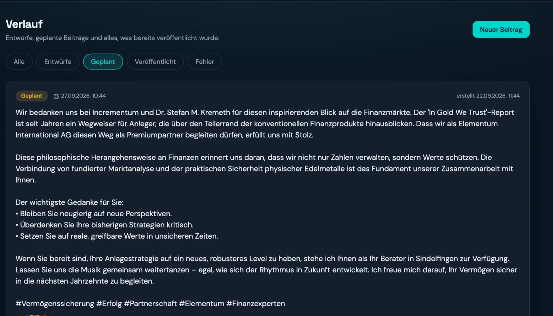 PostPilot-Übersicht mit Entwürfen und geplanten Beiträgen